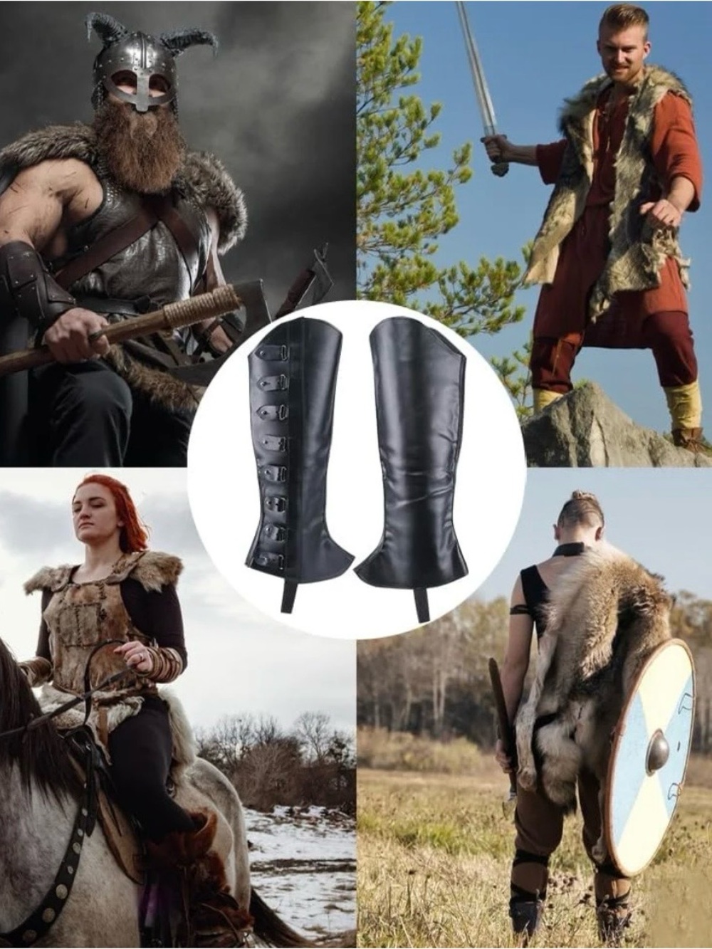 DOODLREAM Black PU Leather Medieval Pirate Leg Gaiters Boot Covers Cosplay 2PC